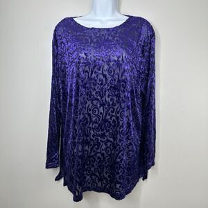 Vintage Adolfo Velvet Burnout Shirt Women's Medium Purple Sheer Artsy Whimsical